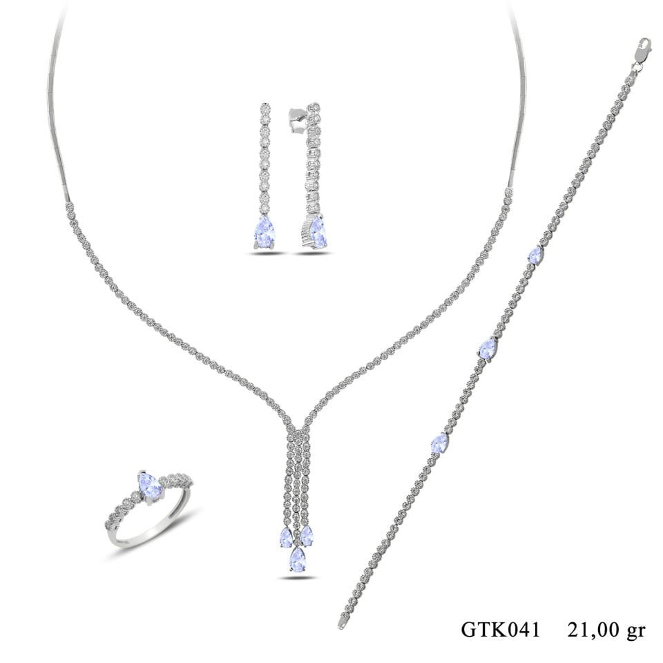 BARIŞ TAKI 925 Ayar Gümüş Salkım Damla Taş Su Yolu Set