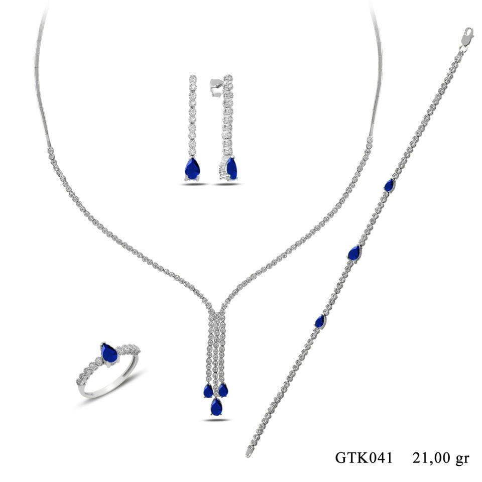 BARIŞ TAKI 925 Ayar Gümüş Salkım Damla Taş Su Yolu Set