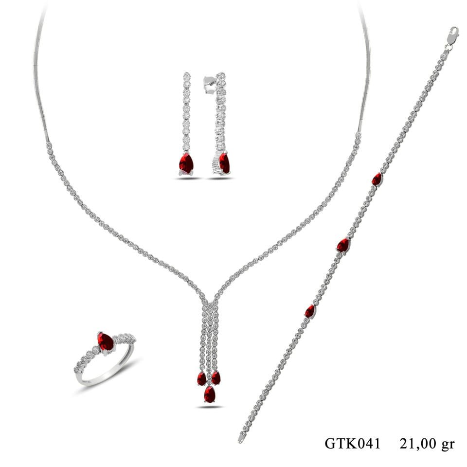BARIŞ TAKI 925 Ayar Gümüş Salkım Damla Taş Su Yolu Set