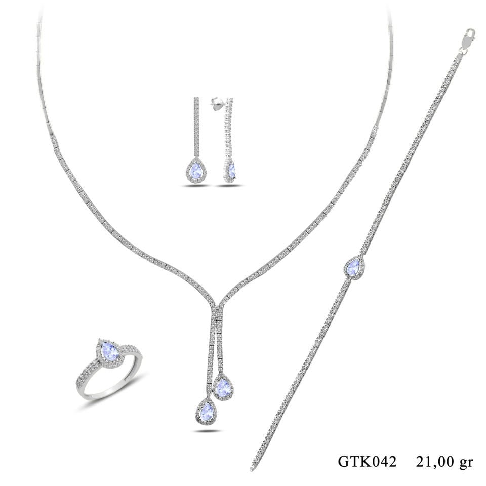 BARIŞ TAKI 925 Ayar Gümüş Salkım Damla Taş Su Yolu Set