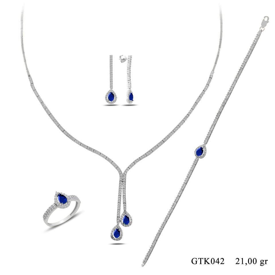 BARIŞ TAKI 925 Ayar Gümüş Salkım Damla Taş Su Yolu Set