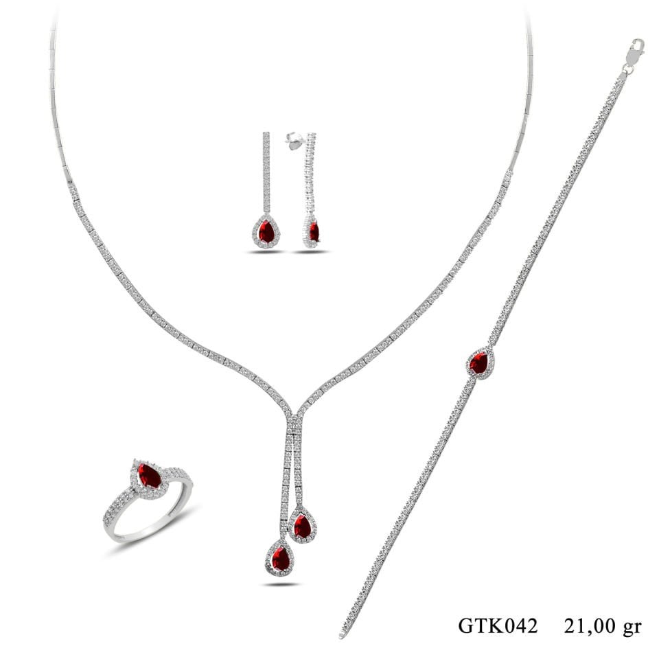 BARIŞ TAKI 925 Ayar Gümüş Salkım Damla Taş Su Yolu Set