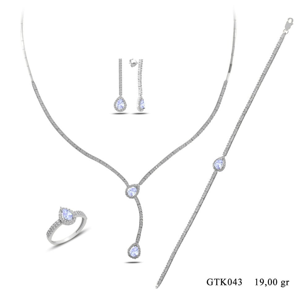 BARIŞ TAKI 925 Ayar Gümüş Salkım Damla Taş Su Yolu Set