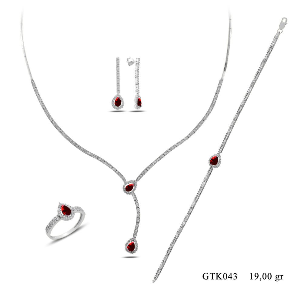 BARIŞ TAKI 925 Ayar Gümüş Salkım Damla Taş Su Yolu Set