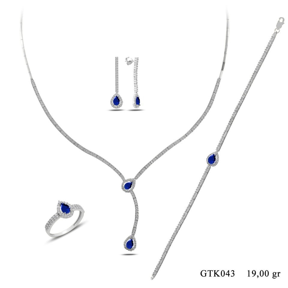 BARIŞ TAKI 925 Ayar Gümüş Salkım Damla Taş Su Yolu Set