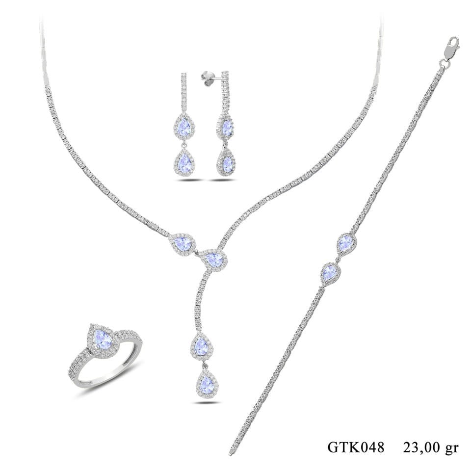 BARIŞ TAKI 925 Ayar Gümüş Salkım Damla Taş Su Yolu Set