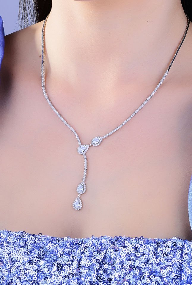 BARIŞ TAKI 925 Ayar Gümüş Salkım Damla Taş Su Yolu Set