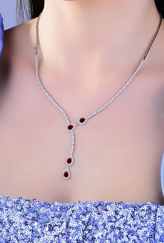 BARIŞ TAKI 925 Ayar Gümüş Salkım Damla Taş Su Yolu Set