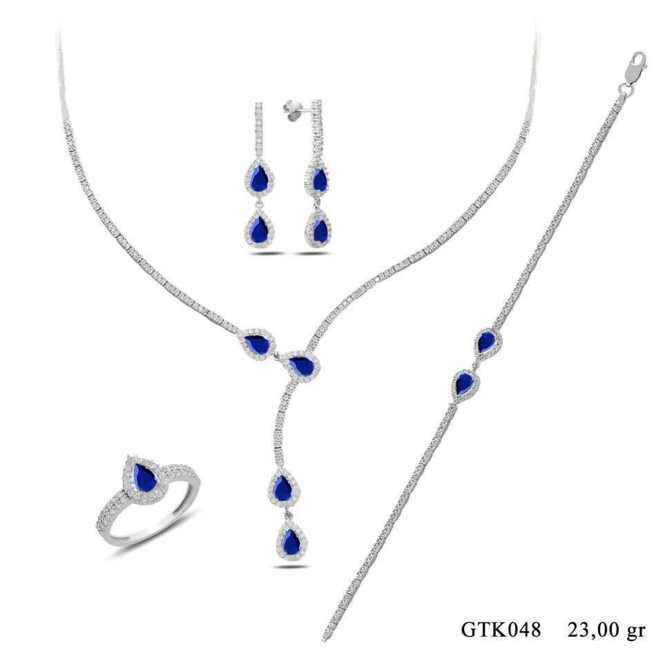 BARIŞ TAKI 925 Ayar Gümüş Salkım Damla Taş Su Yolu Set