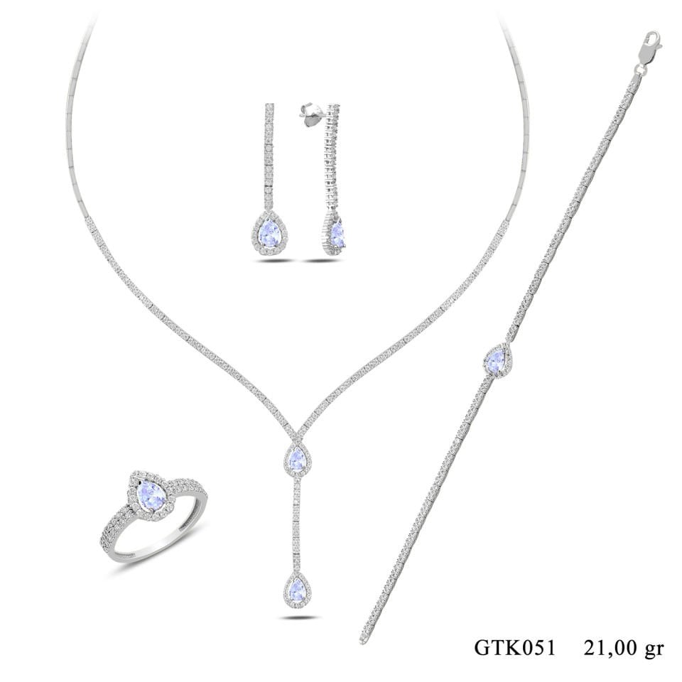 BARIŞ TAKI 925 Ayar Gümüş Salkım Damla Taş Su Yolu Set