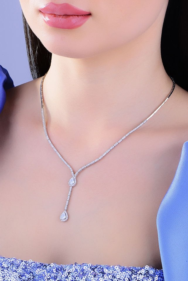 BARIŞ TAKI 925 Ayar Gümüş Salkım Damla Taş Su Yolu Set