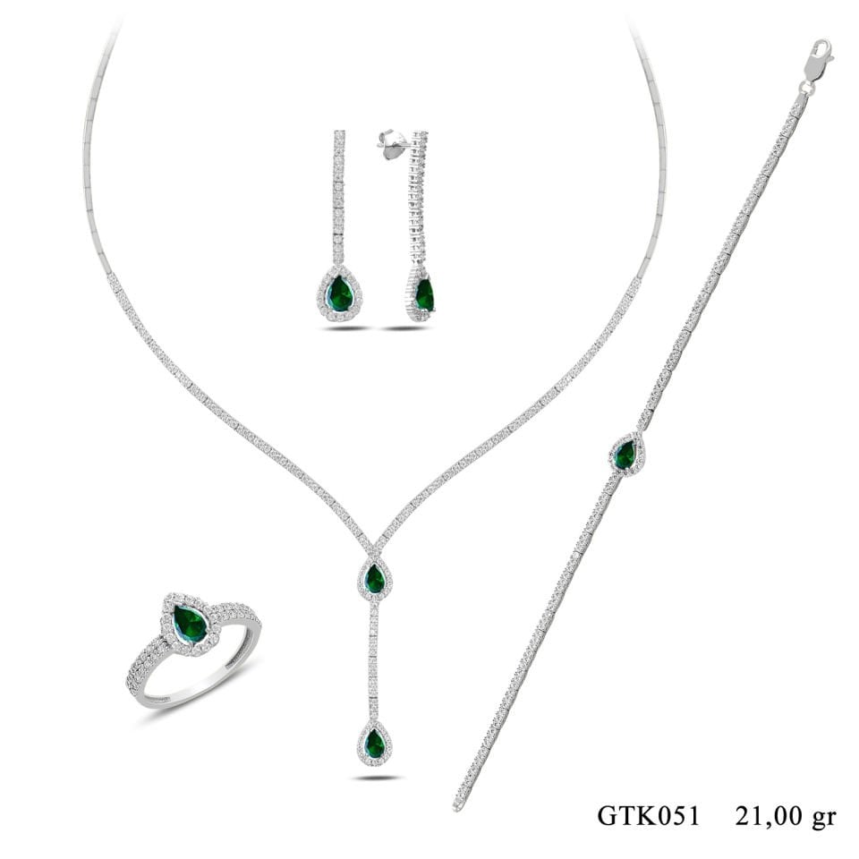 BARIŞ TAKI 925 Ayar Gümüş Salkım Damla Taş Su Yolu Set