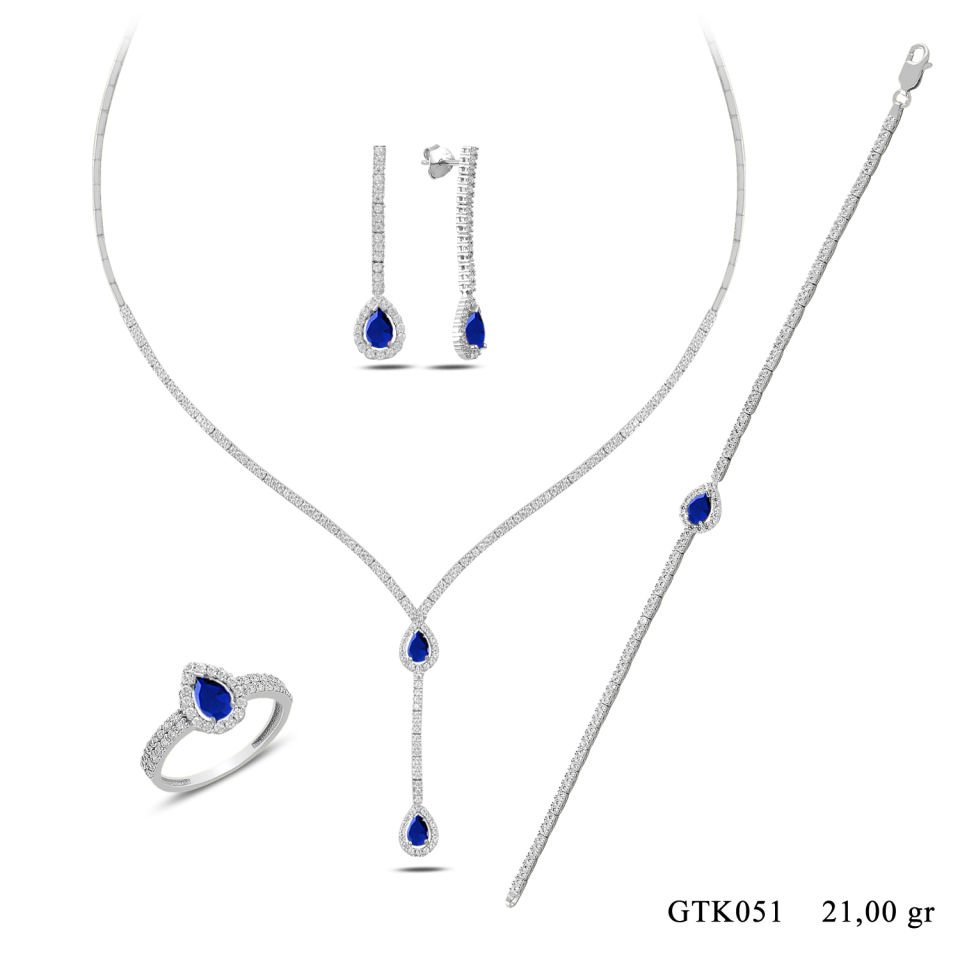 BARIŞ TAKI 925 Ayar Gümüş Salkım Damla Taş Su Yolu Set