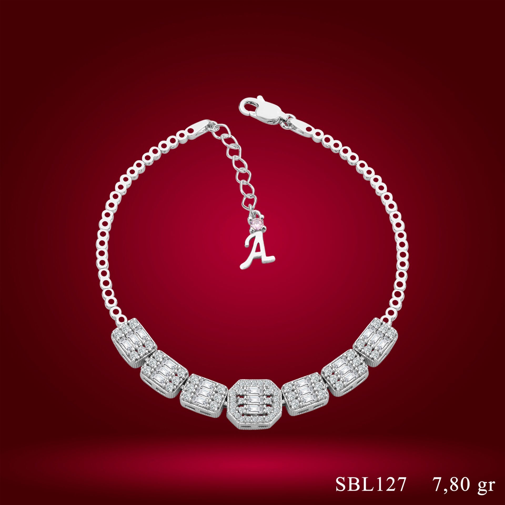 925 Ayar Gümüş Baget Model Zincir Harfli Su Yolu Bileklik