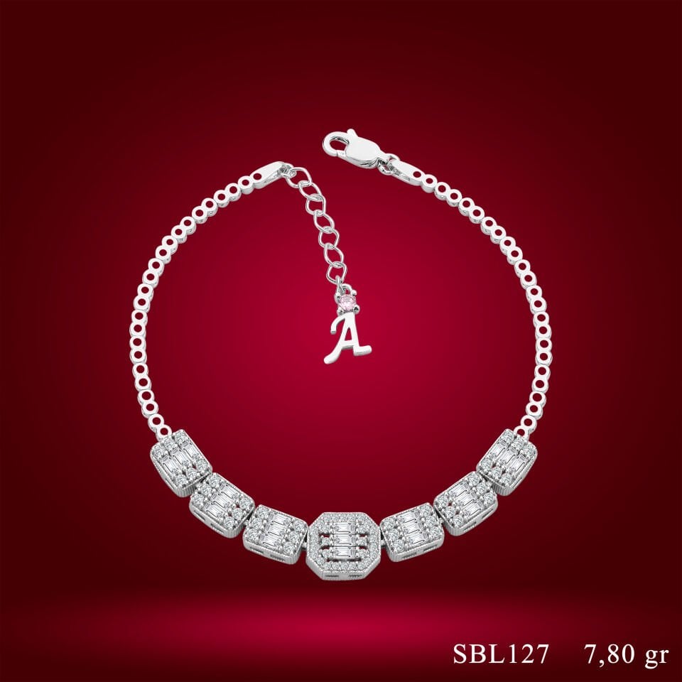 925 Ayar Gümüş Baget Model Zincir Harfli Su Yolu Bileklik