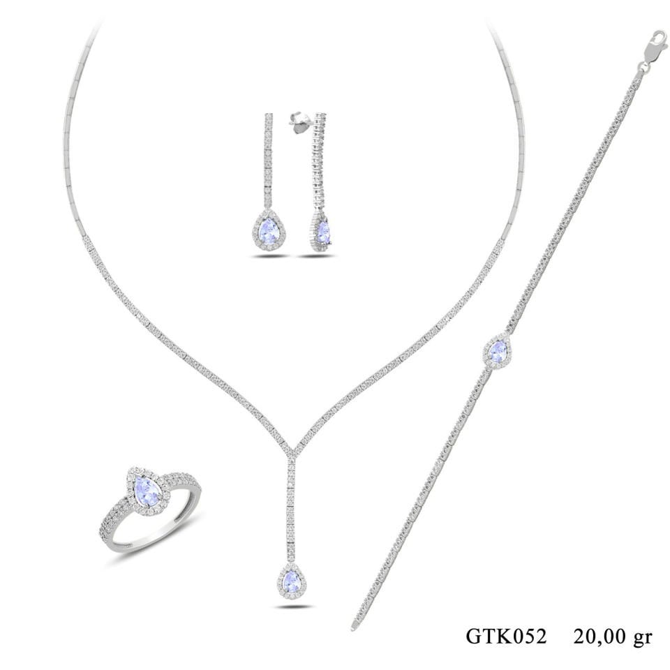 BARIŞ TAKI 925 Ayar Gümüş Salkım Damla Taş Su Yolu Set