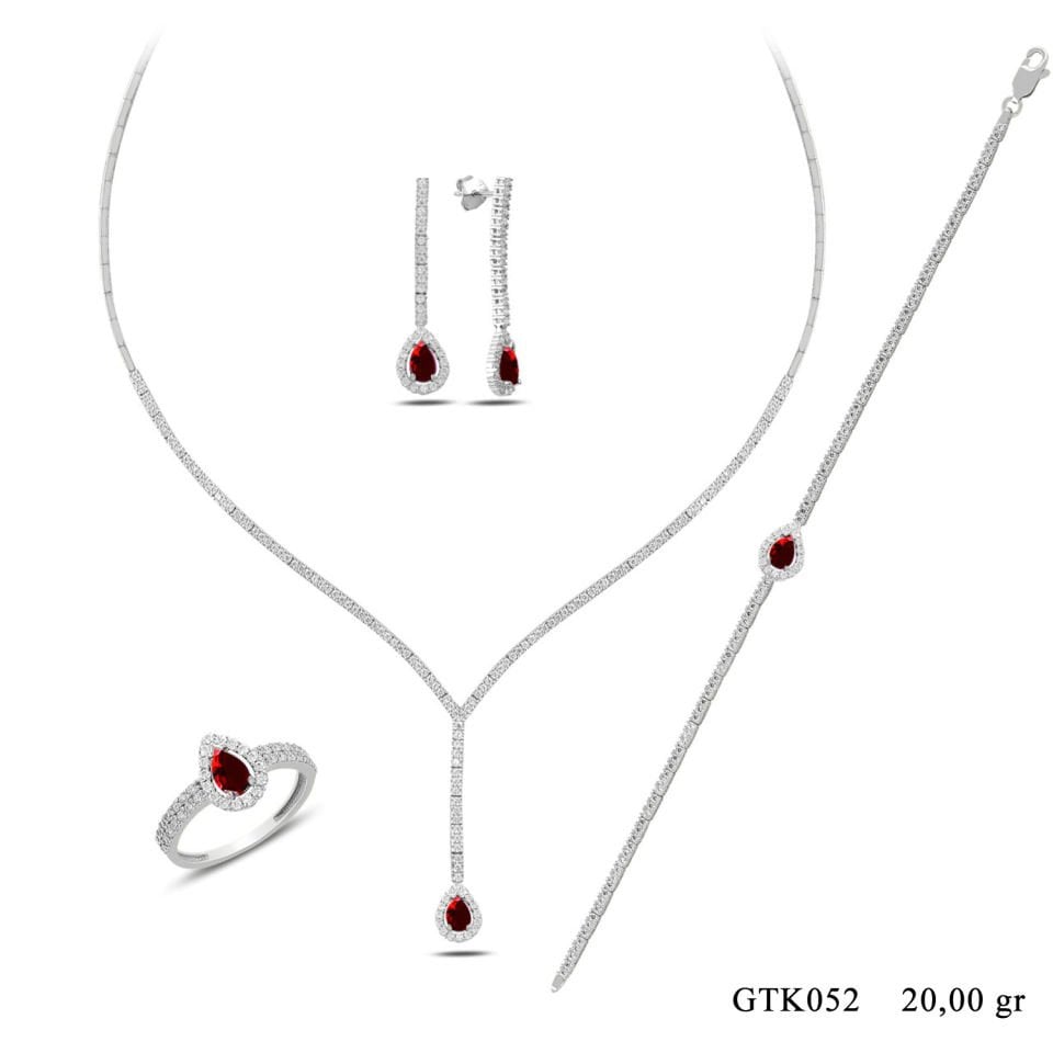 BARIŞ TAKI 925 Ayar Gümüş Salkım Damla Taş Su Yolu Set