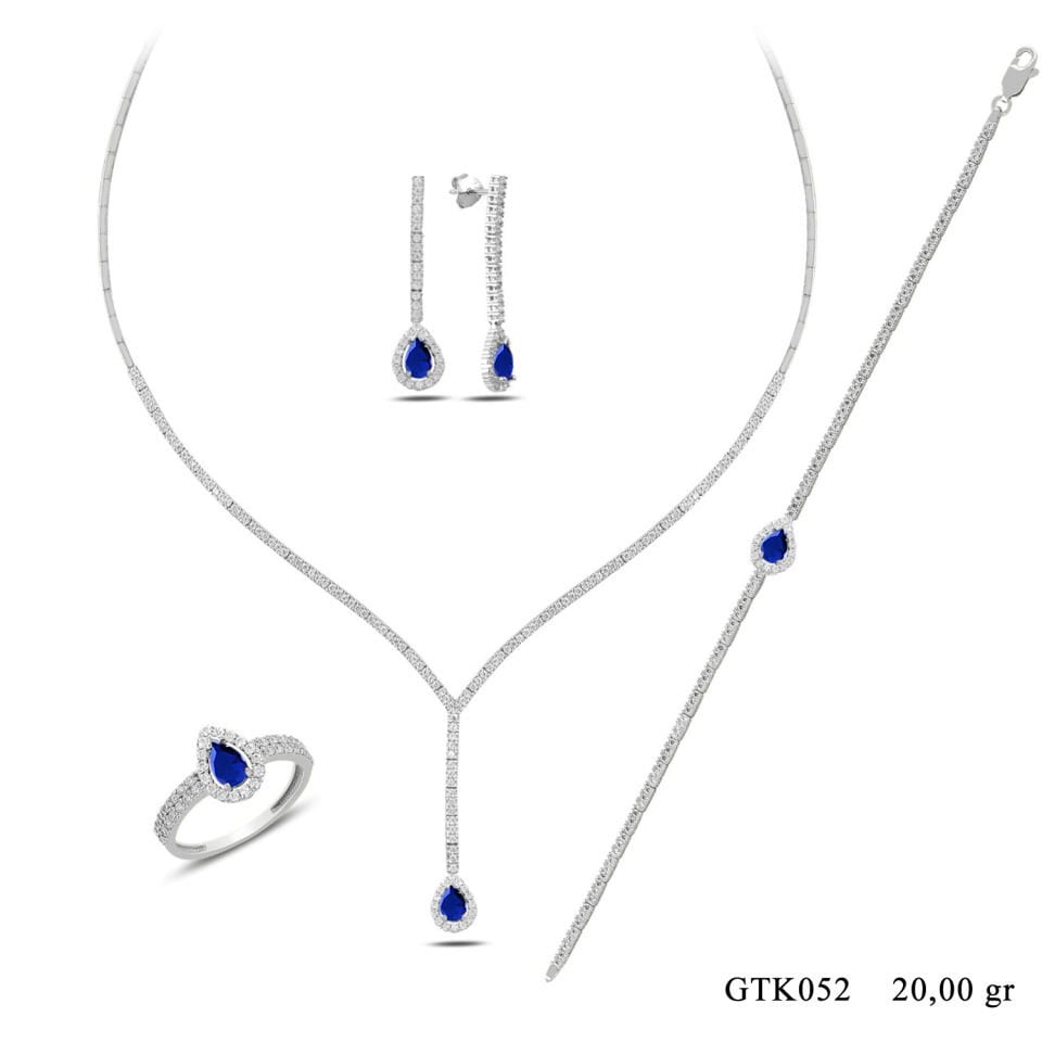 BARIŞ TAKI 925 Ayar Gümüş Salkım Damla Taş Su Yolu Set