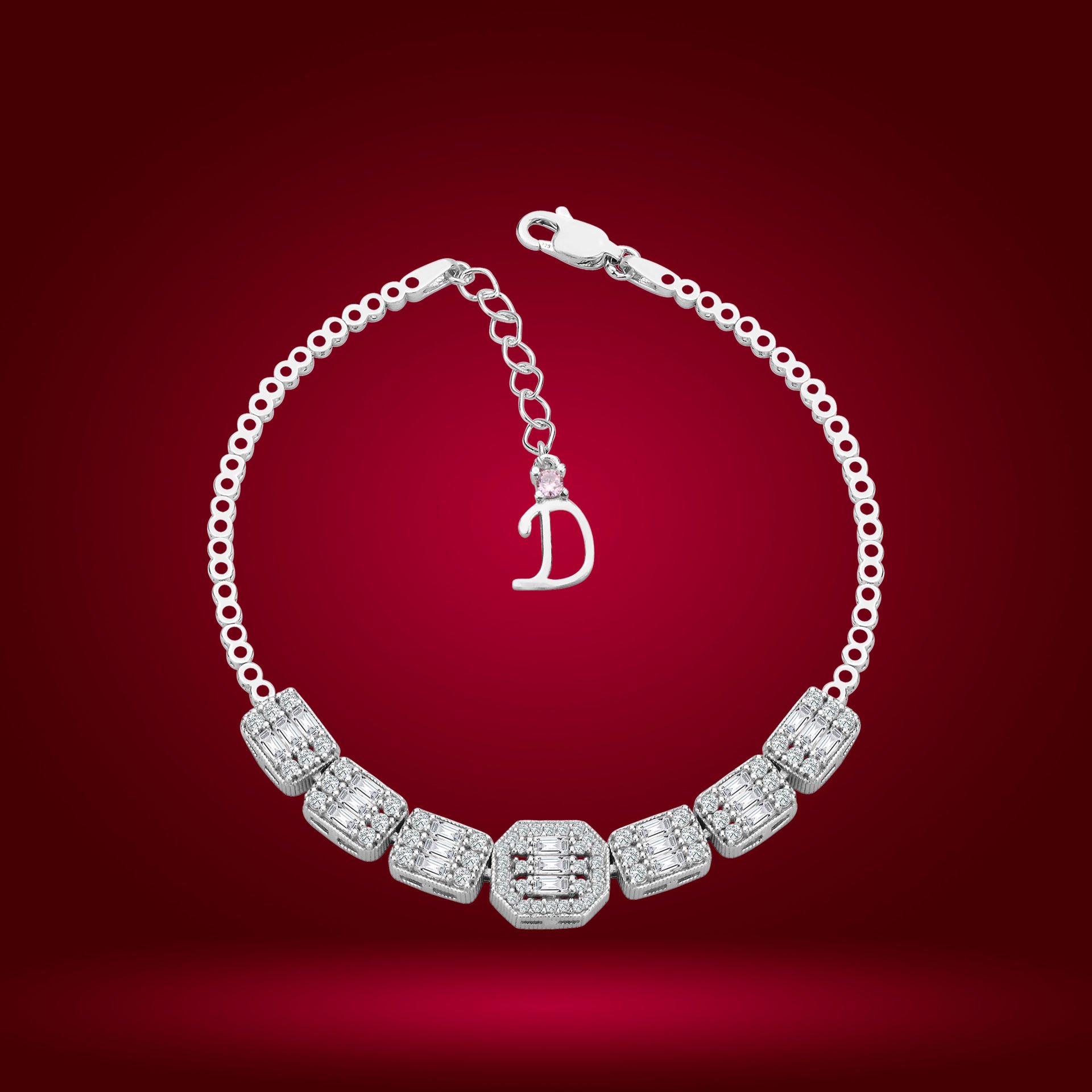 925 Ayar Gümüş Baget Model Zincir Harfli Su Yolu Bileklik D