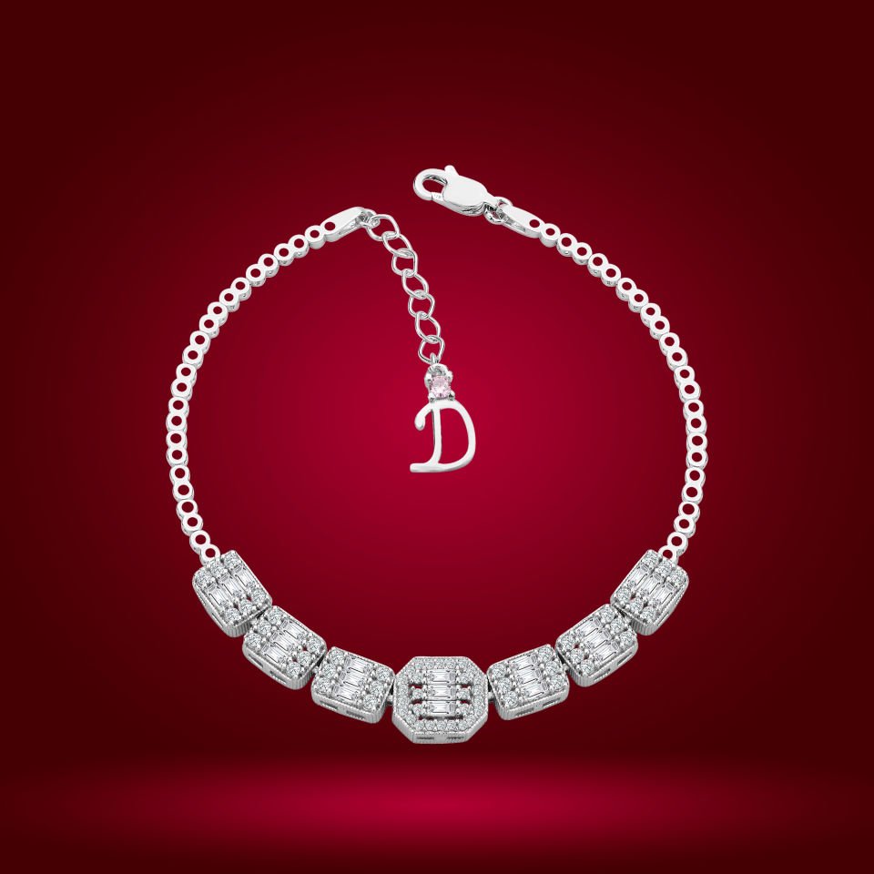 925 Ayar Gümüş Baget Model Zincir Harfli Su Yolu Bileklik D