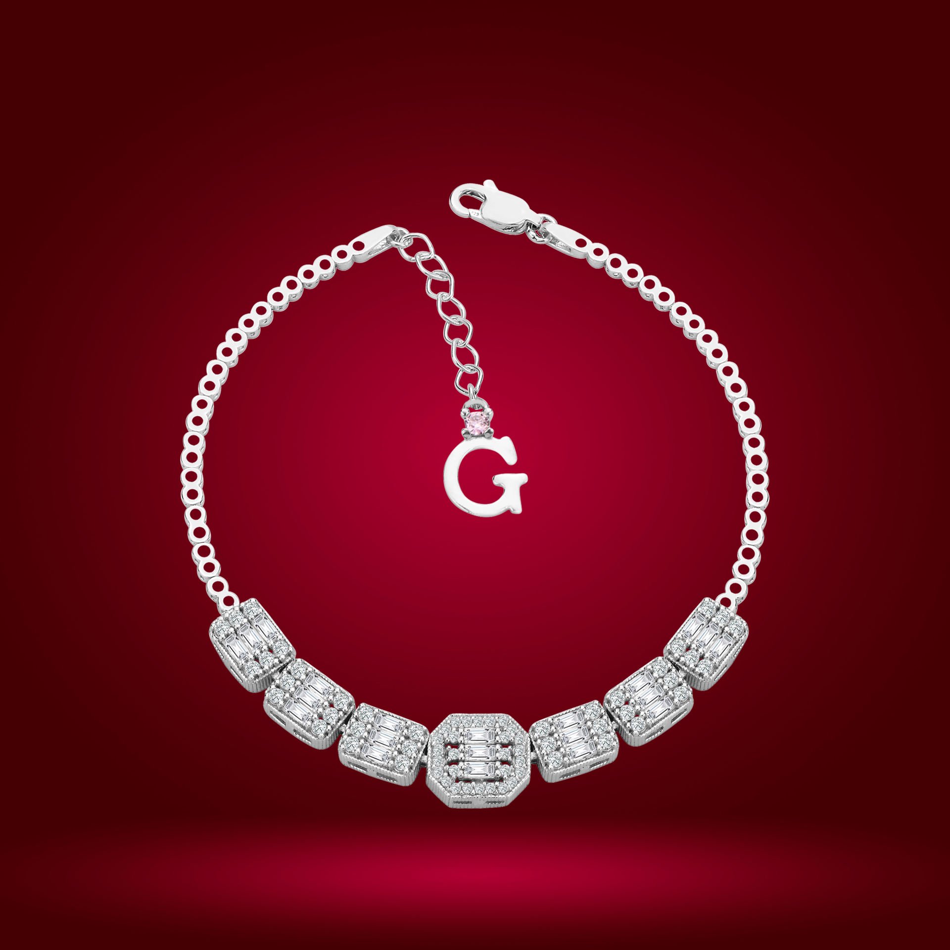 925 Ayar Gümüş Baget Model Zincir Harfli Su Yolu Bileklik G