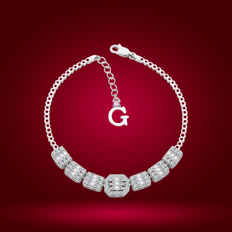 925 Ayar Gümüş Baget Model Zincir Harfli Su Yolu Bileklik G