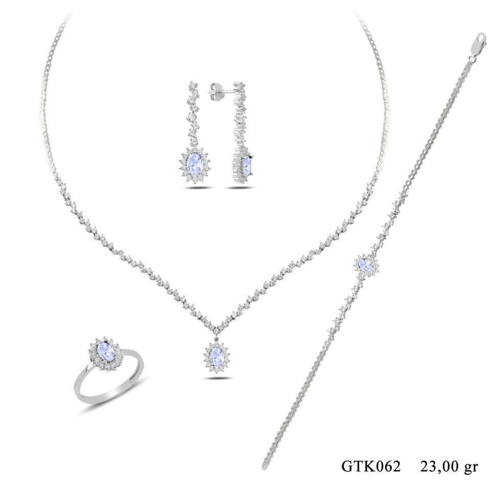 BARIŞ TAKI 925 Ayar Gümüş  V Model Taşlı Pırlanta Montör Su Yolu Set