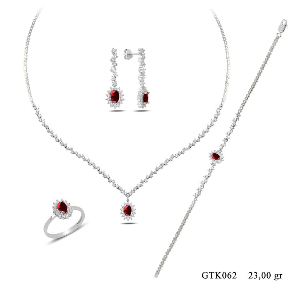 BARIŞ TAKI 925 Ayar Gümüş  V Model Taşlı Pırlanta Montör Su Yolu Set