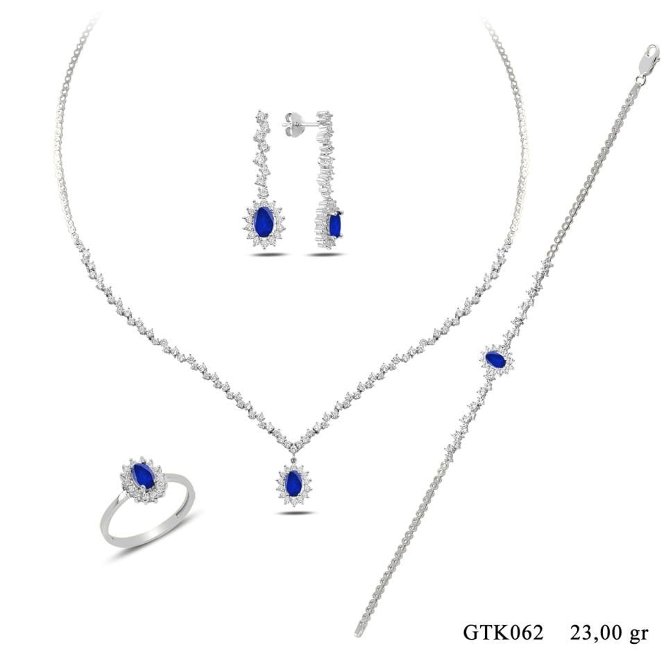 BARIŞ TAKI 925 Ayar Gümüş  V Model Taşlı Pırlanta Montör Su Yolu Set