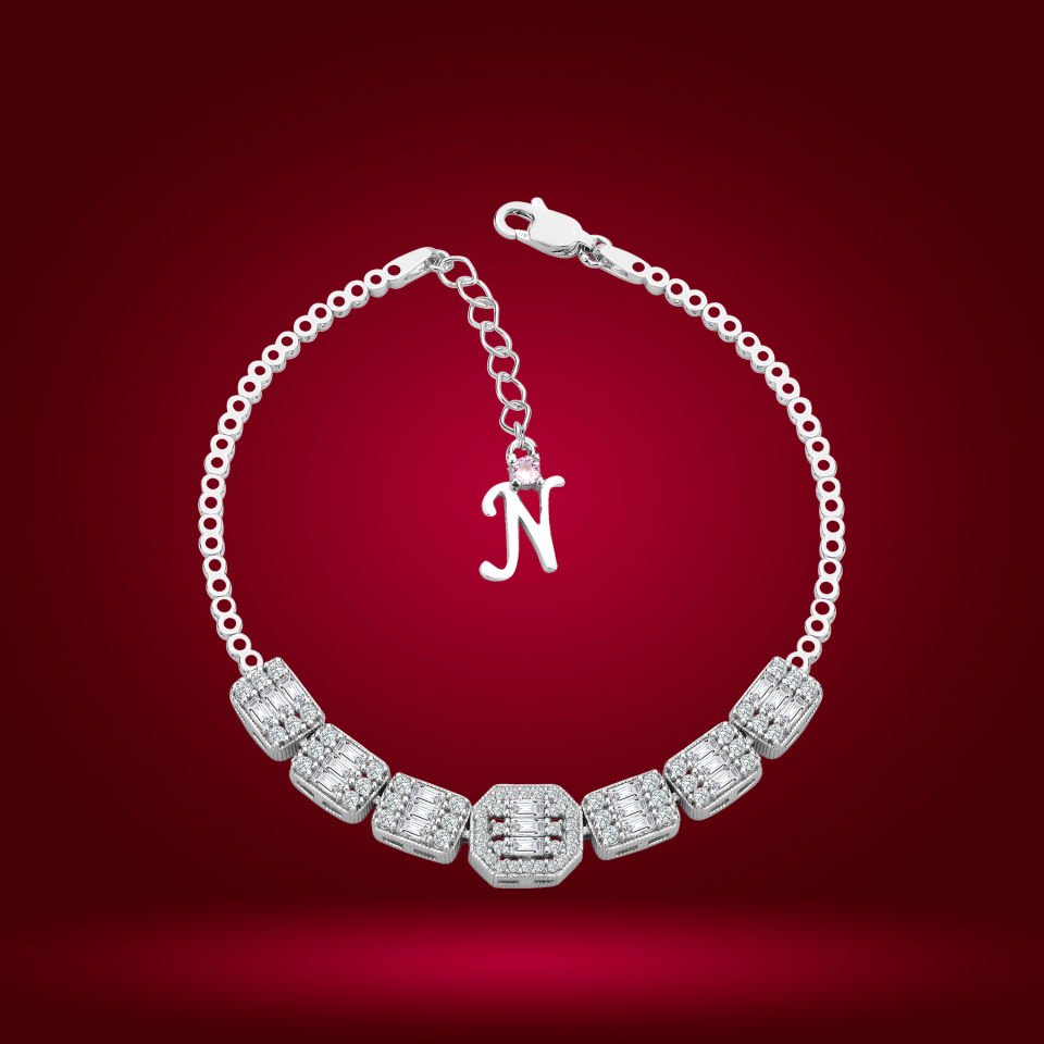 925 Ayar Gümüş Baget Model Zincir Harfli Su Yolu Bileklik N