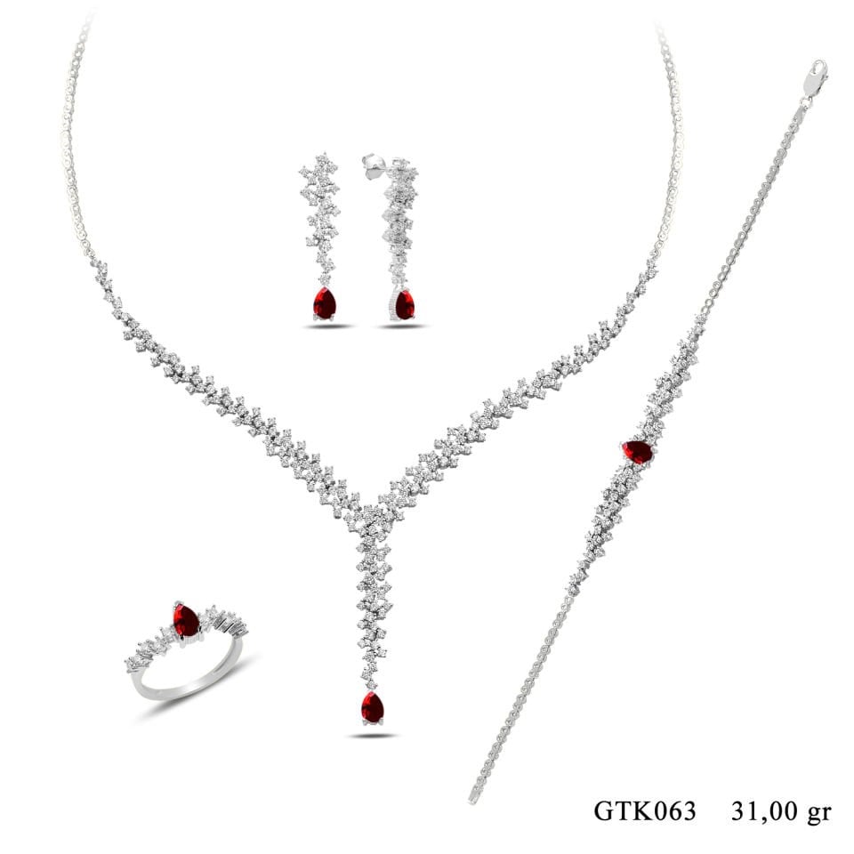 BARIŞ TAKI 925 Ayar Gümüş Damla Salkım Pırlanta Montör Su Yolu Set