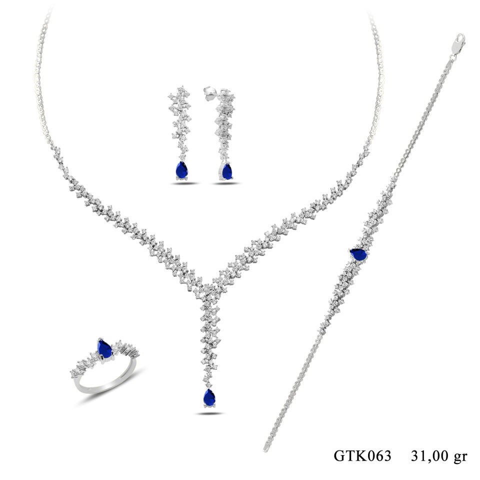 BARIŞ TAKI 925 Ayar Gümüş Damla Salkım Pırlanta Montör Su Yolu Set