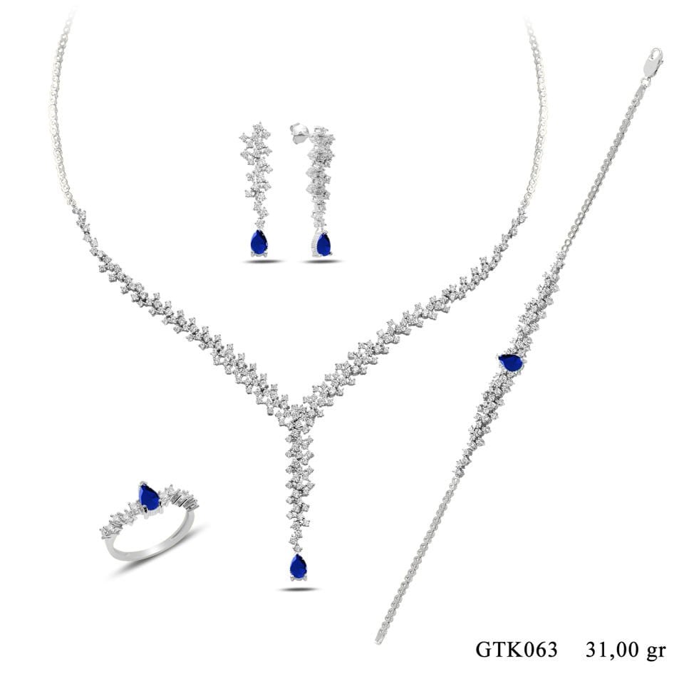 BARIŞ TAKI 925 Ayar Gümüş Damla Salkım Pırlanta Montör Su Yolu Set