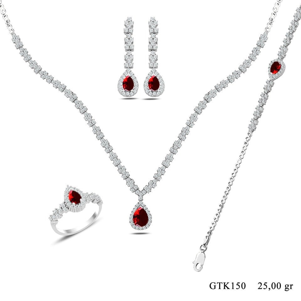 BARIŞ TAKI 925 Ayar Gümüş Damla Montör Su Yolu Bayan Düğün Seti