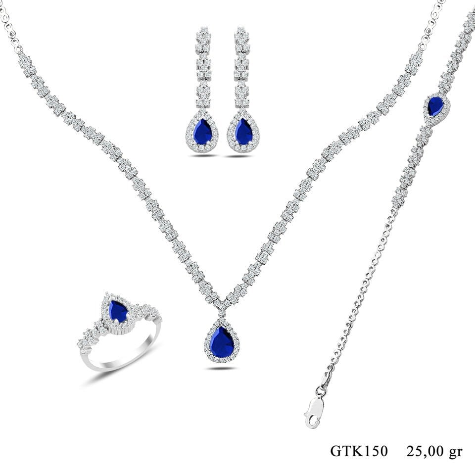 BARIŞ TAKI 925 Ayar Gümüş Damla Montör Su Yolu Bayan Düğün Seti