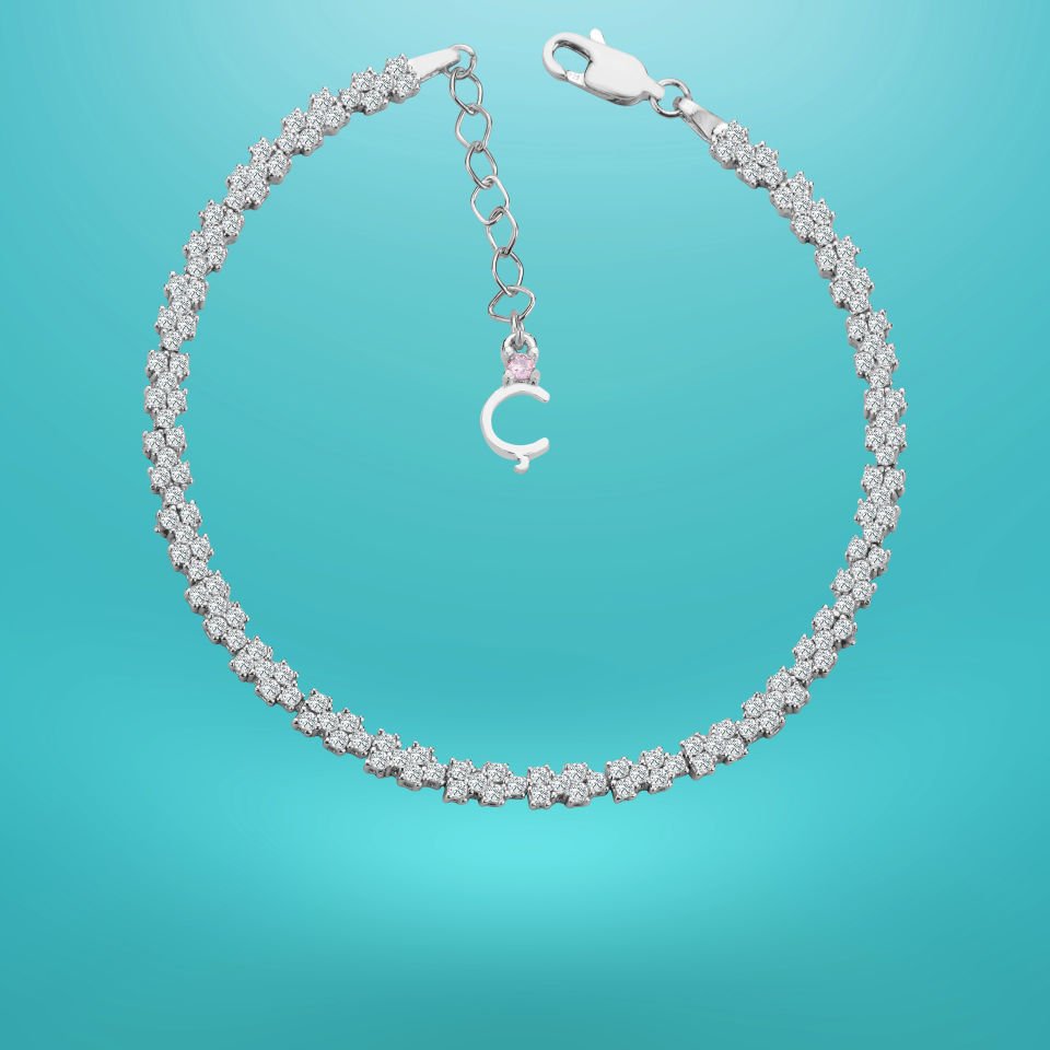 925 Ayar Gümüş Pırlanta Montürlü Zincir Harfli Su Yolu Bileklik Ç