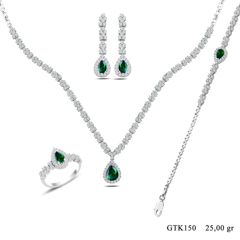 BARIŞ TAKI 925 Ayar Gümüş Damla Montör Su Yolu Bayan Düğün Seti