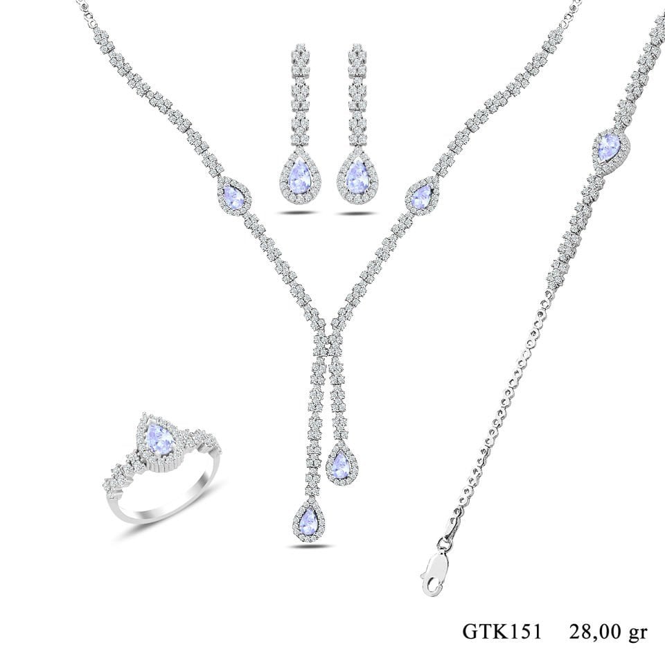 BARIŞ TAKI 925 Ayar Gümüş Damla Montör Su Yolu Bayan Düğün Seti