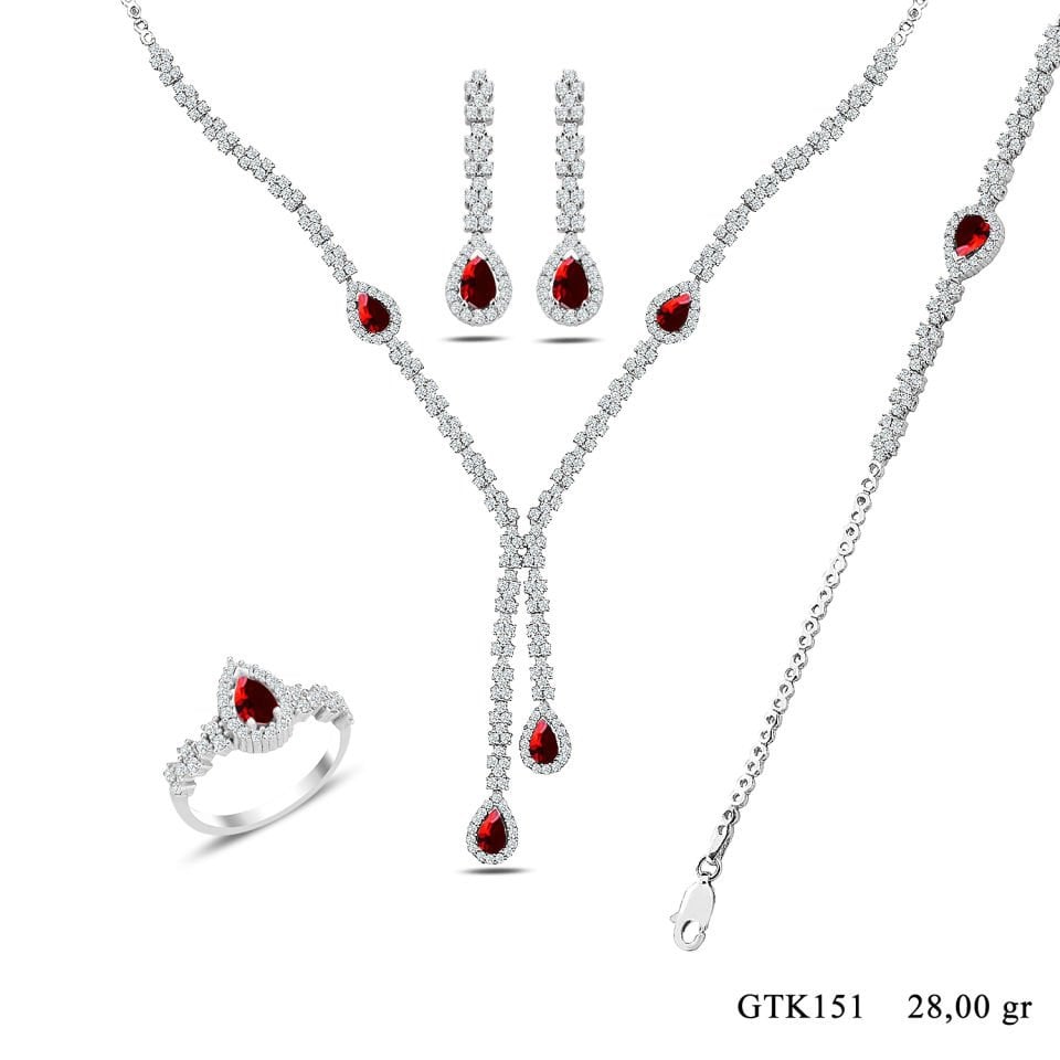 BARIŞ TAKI 925 Ayar Gümüş Damla Montör Su Yolu Bayan Düğün Seti