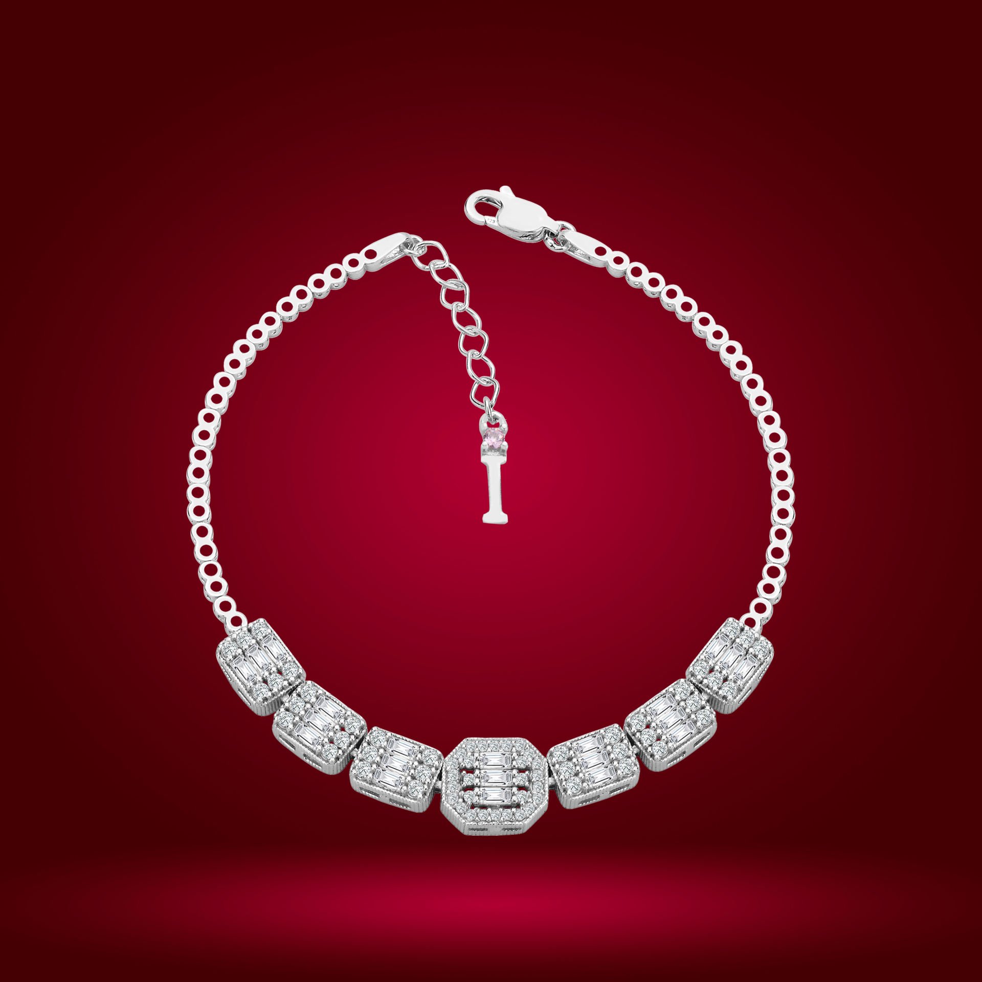 925 Ayar Gümüş Baget Model Zincir Harfli Su Yolu Bileklik I