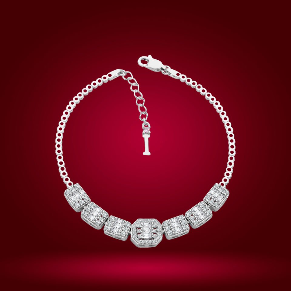 925 Ayar Gümüş Baget Model Zincir Harfli Su Yolu Bileklik I