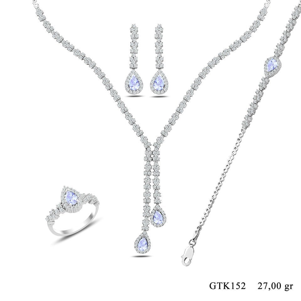 BARIŞ TAKI 925 Ayar Gümüş Damla Montör Su Yolu Bayan Düğün Seti