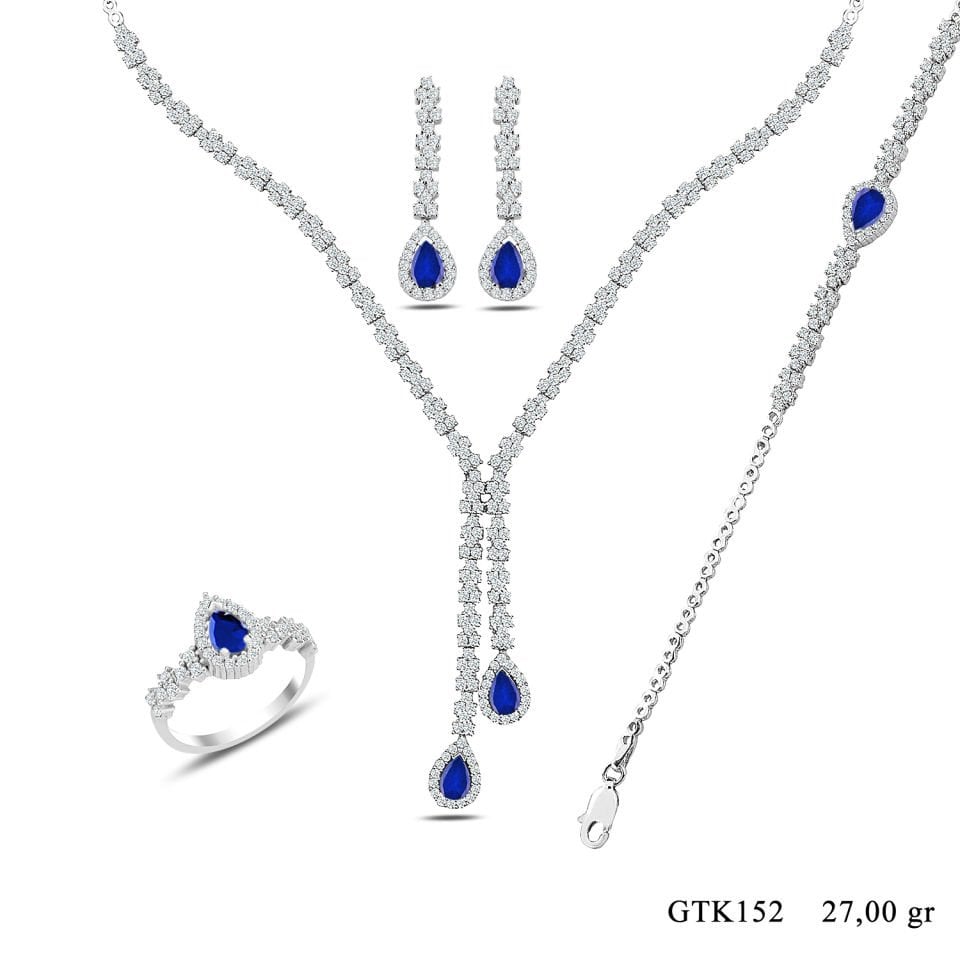 BARIŞ TAKI 925 Ayar Gümüş Damla Montör Su Yolu Bayan Düğün Seti