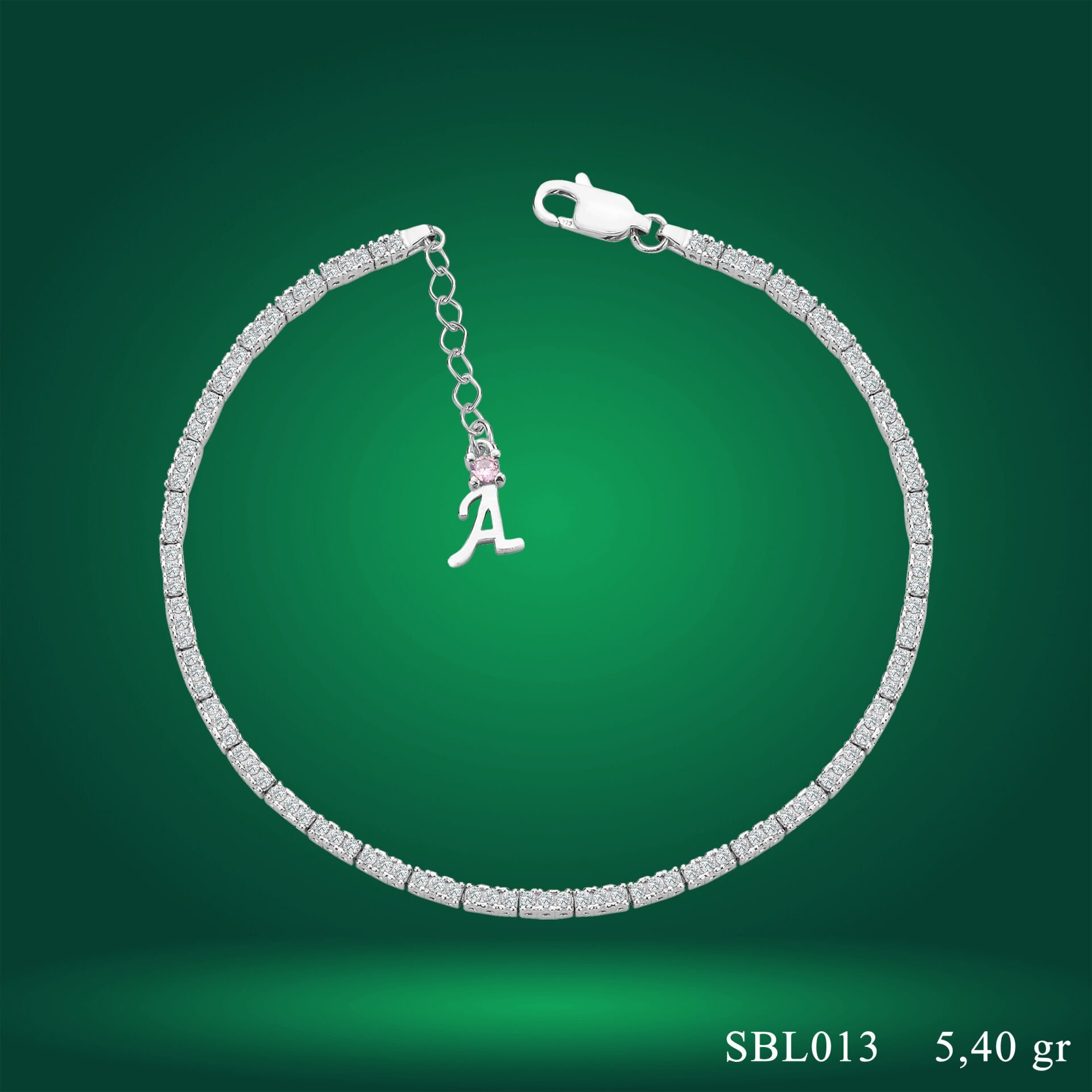 925 Ayar Gümüş Pırlanta Taşlı İnce Zarif Harfli Su Yolu Bileklik