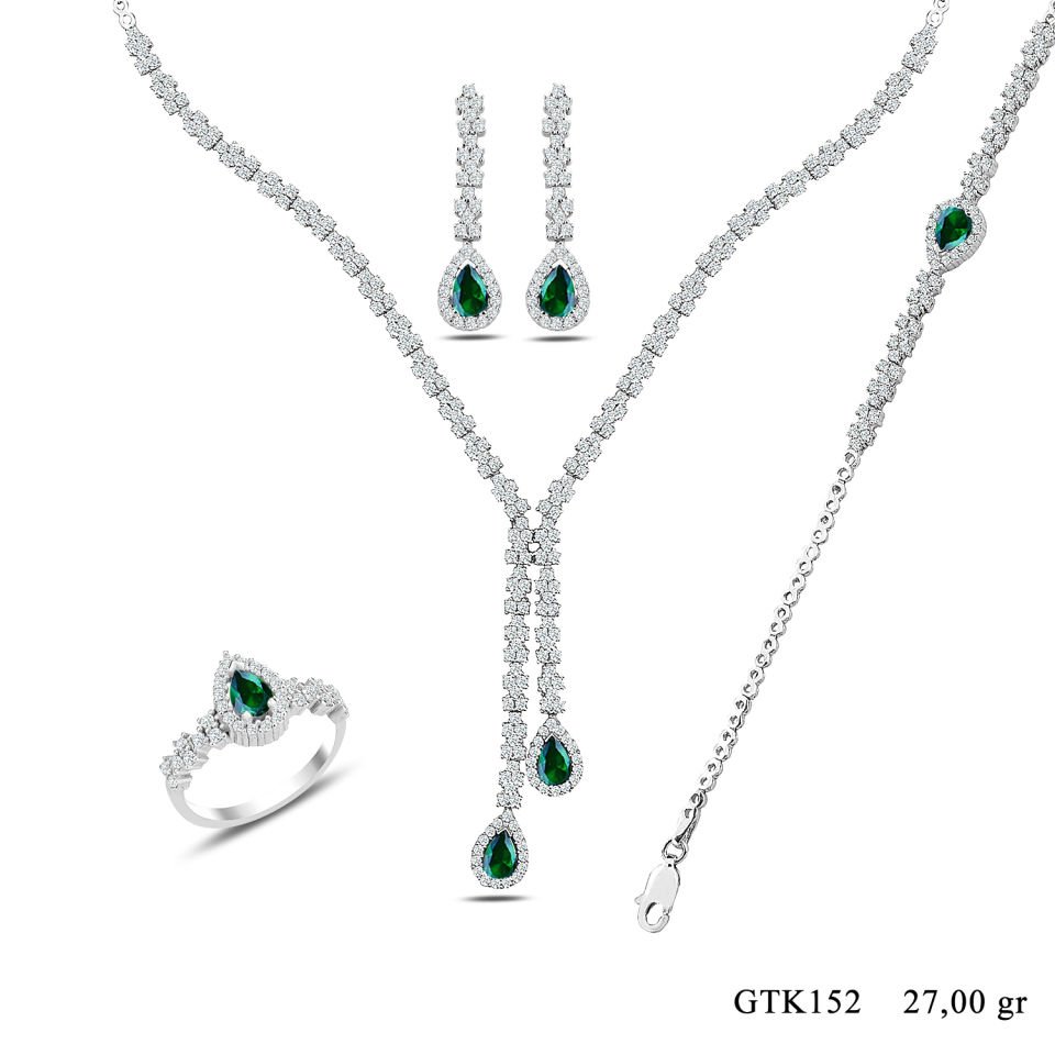 BARIŞ TAKI 925 Ayar Gümüş Damla Montör Su Yolu Bayan Düğün Seti