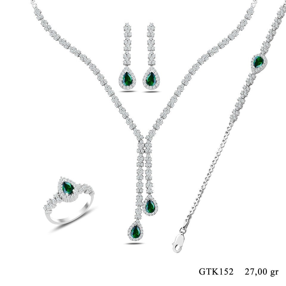 BARIŞ TAKI 925 Ayar Gümüş Damla Montör Su Yolu Bayan Düğün Seti