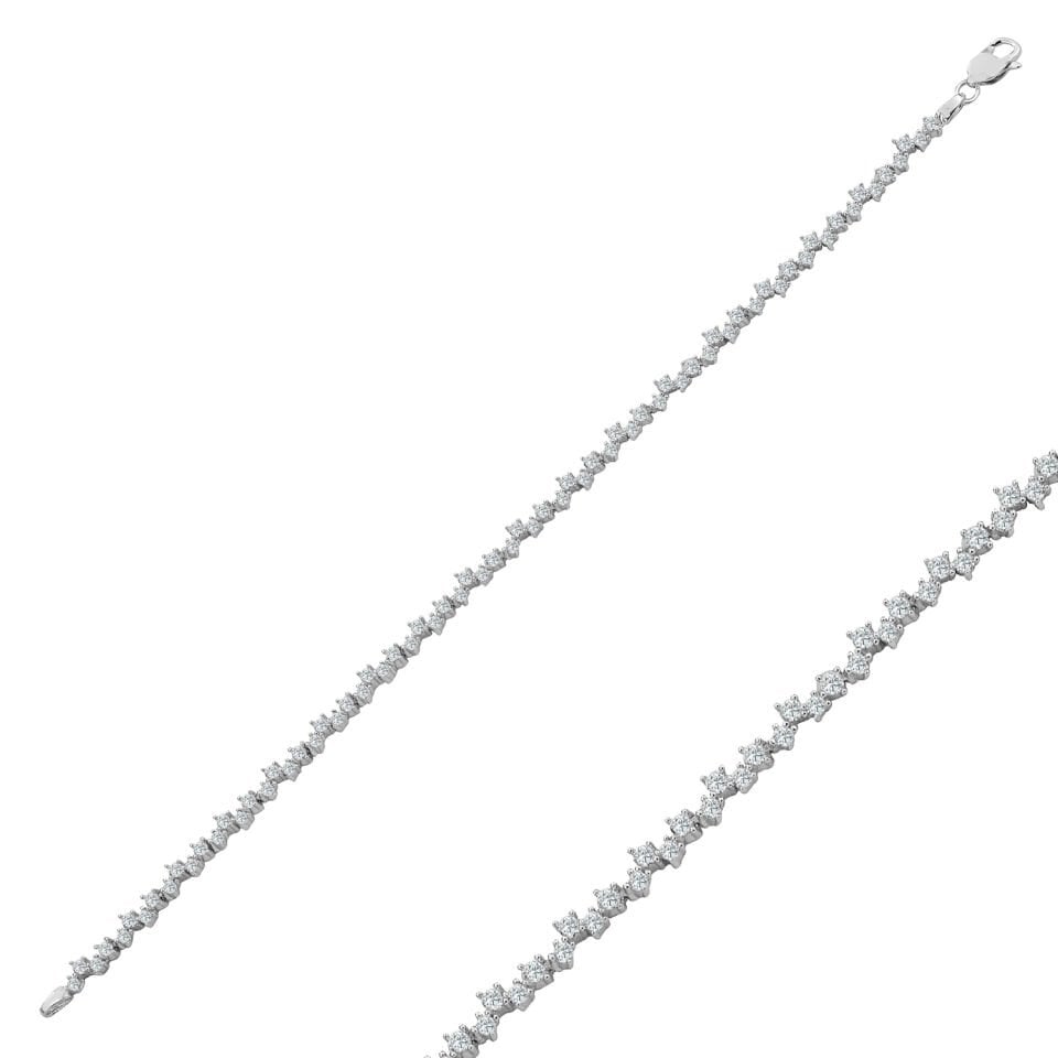 925 Ayar Gümüş Pırlanta Montürlü Zincir Harfli Su Yolu Bileklik