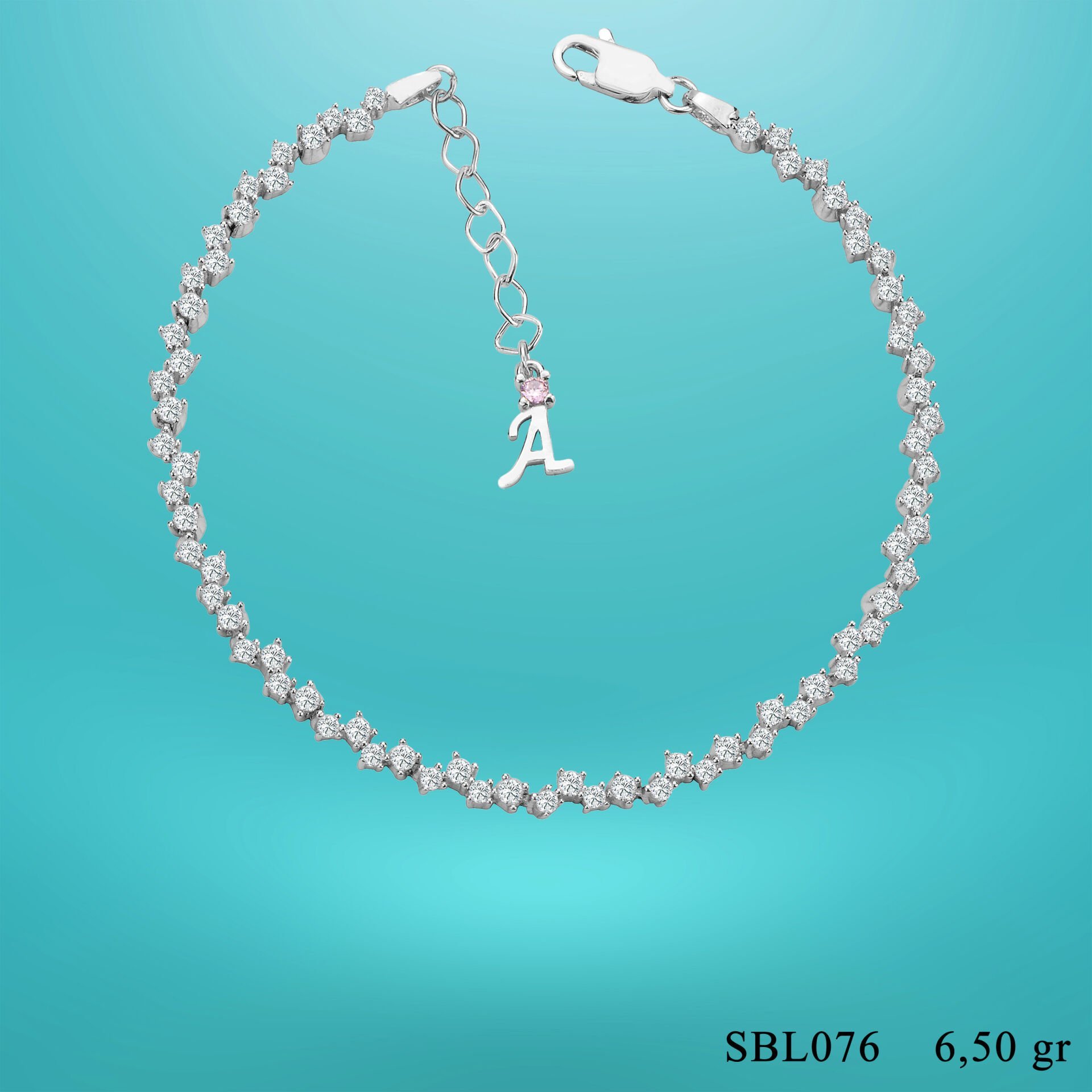 925 Ayar Gümüş Pırlanta Montürlü Zincir Harfli Su Yolu Bileklik