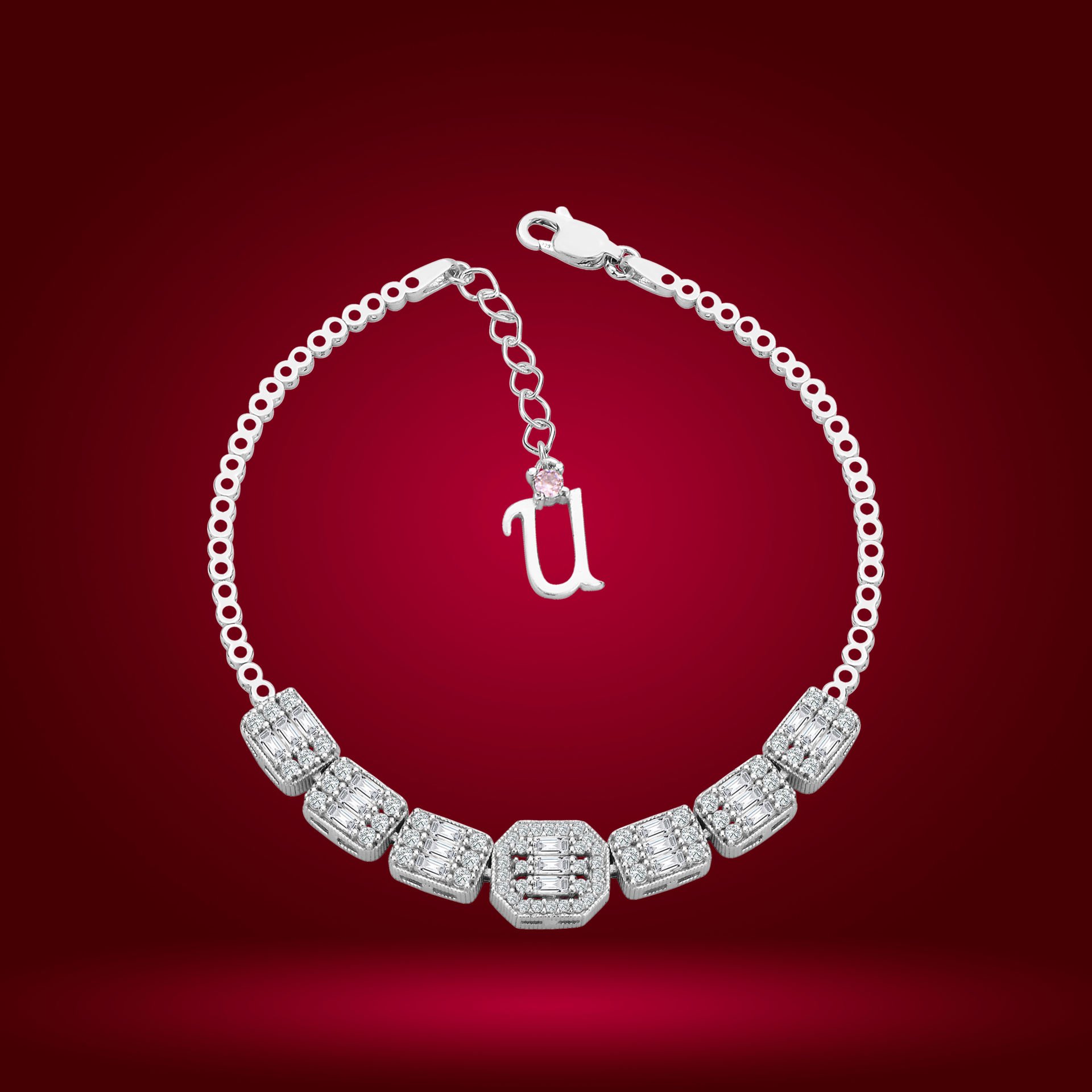 925 Ayar Gümüş Baget Model Zincir Harfli Su Yolu Bileklik Ü