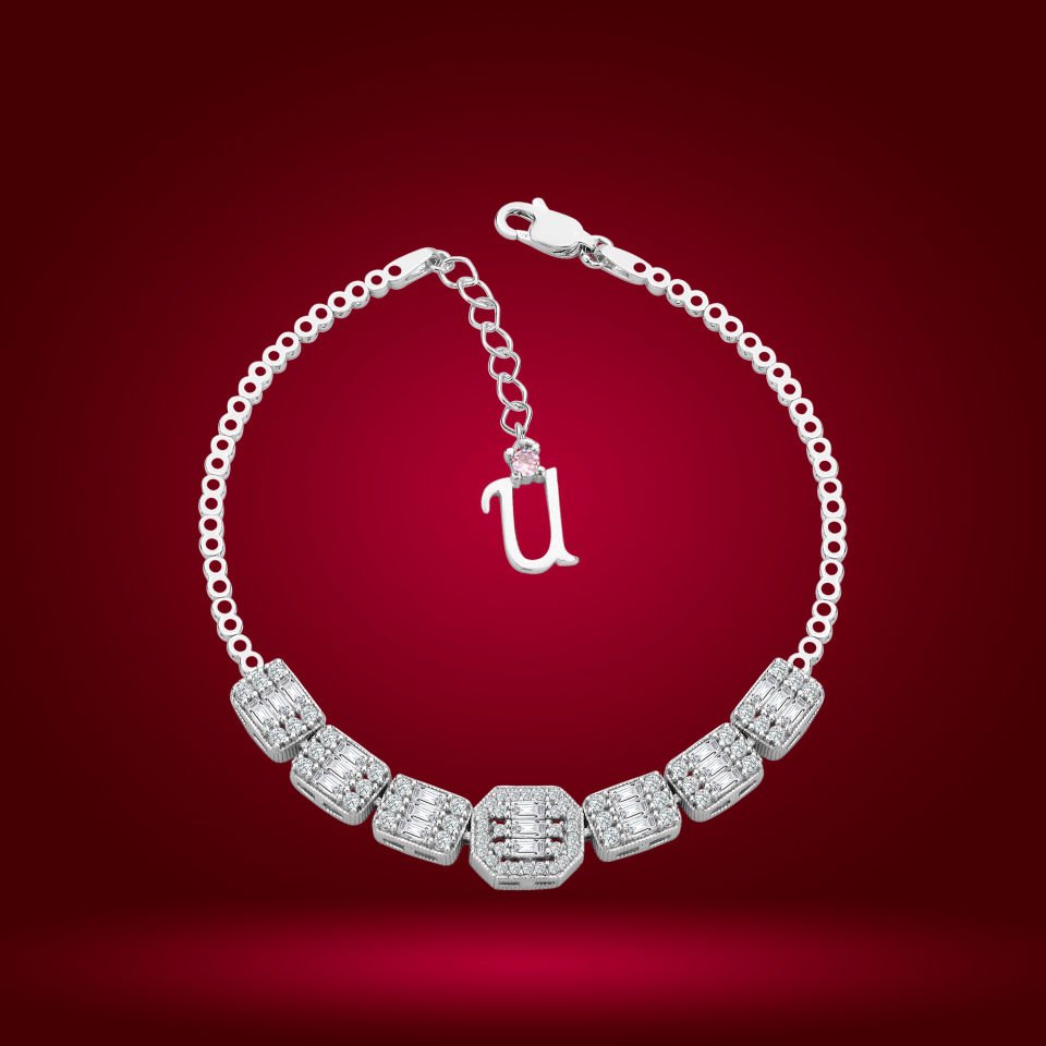 925 Ayar Gümüş Baget Model Zincir Harfli Su Yolu Bileklik Ü